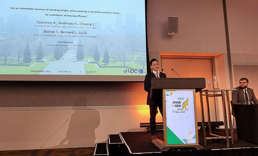 Jack Choong presents scoliosis clinical research findings from the London Orthotic Consultancy at Spine Week 2023 Conference in Melbourne, May 2023