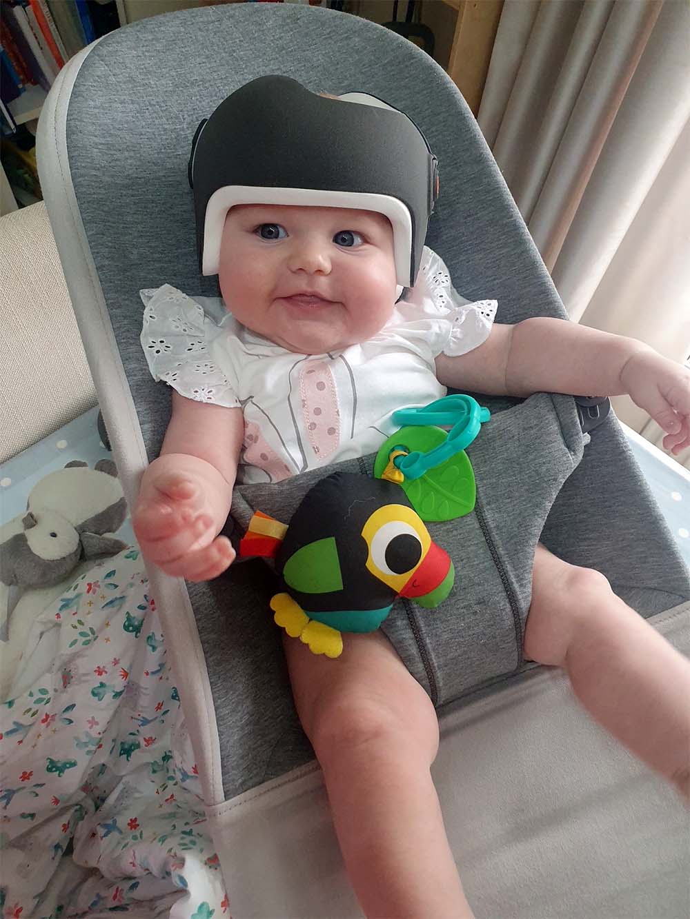 Rosie wearing her 3D printed LOCBand Lite helmet