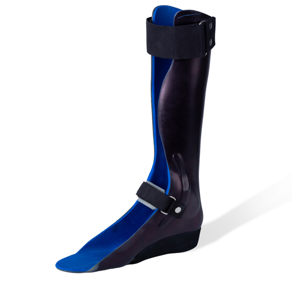 The custom ankle-foot orthosis is a brace, made of rigid carbon